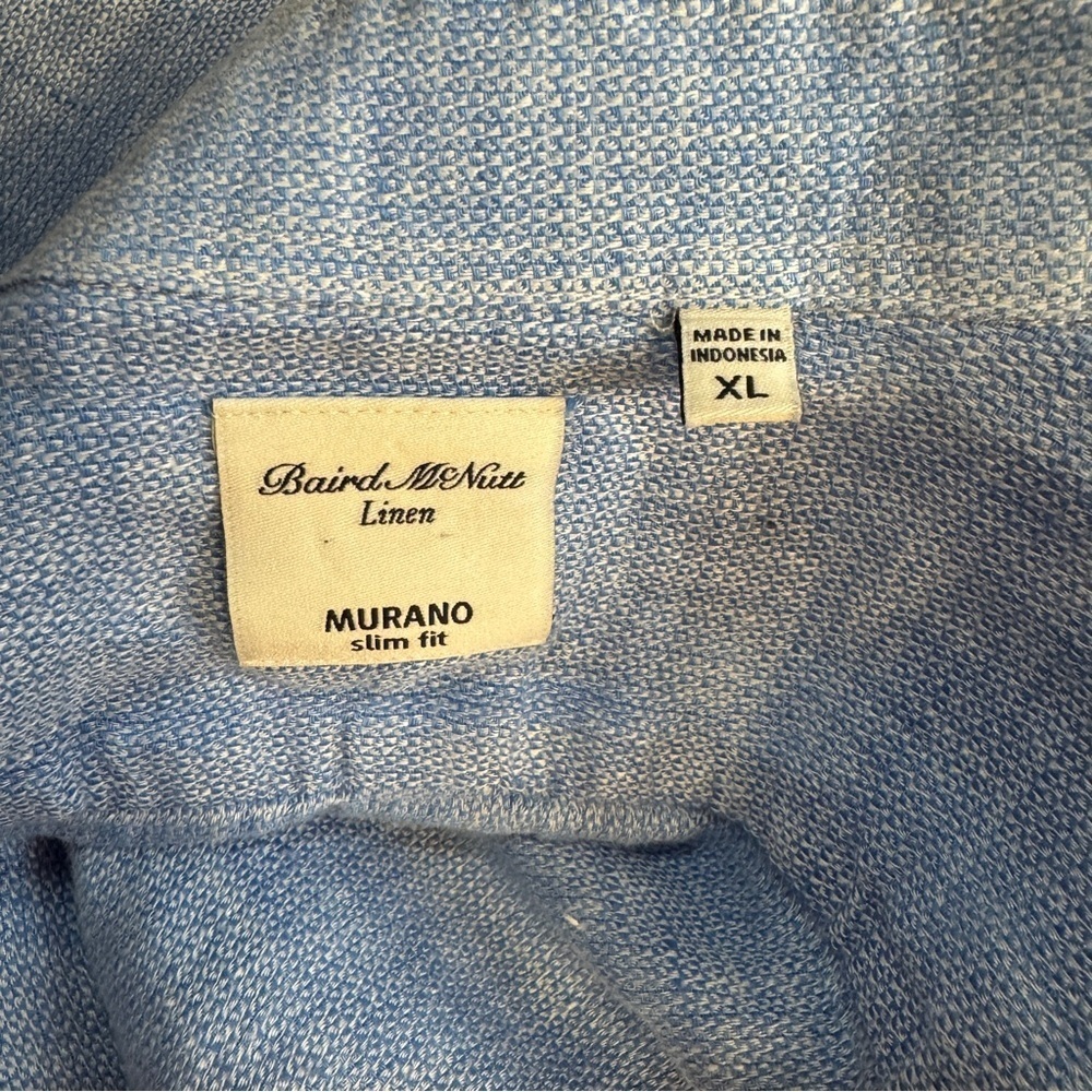 Murano Baird McNutt Men’s Blue Linen Slim Fit Button Down Shirt Size XL - Picture 3 of 10